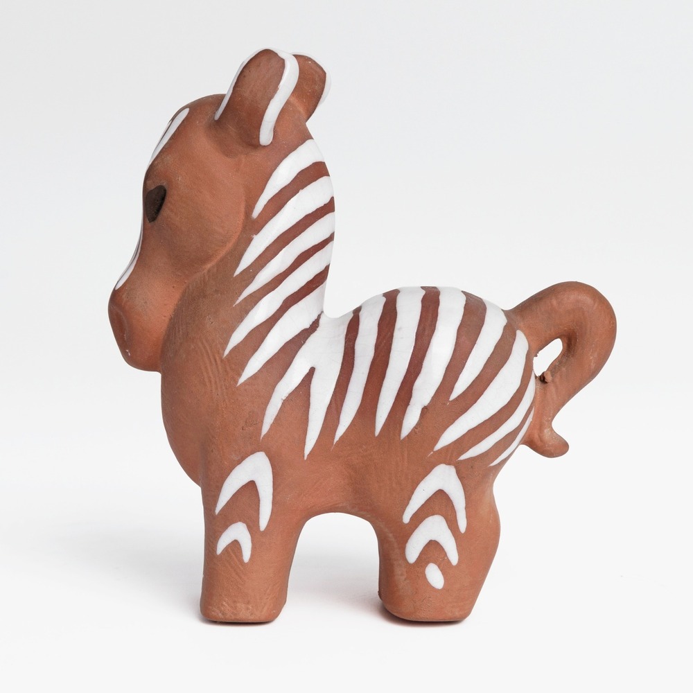 Vintage 1960s Czech Terracotta Zebra Figurine Mid-Century Folk Art Animal